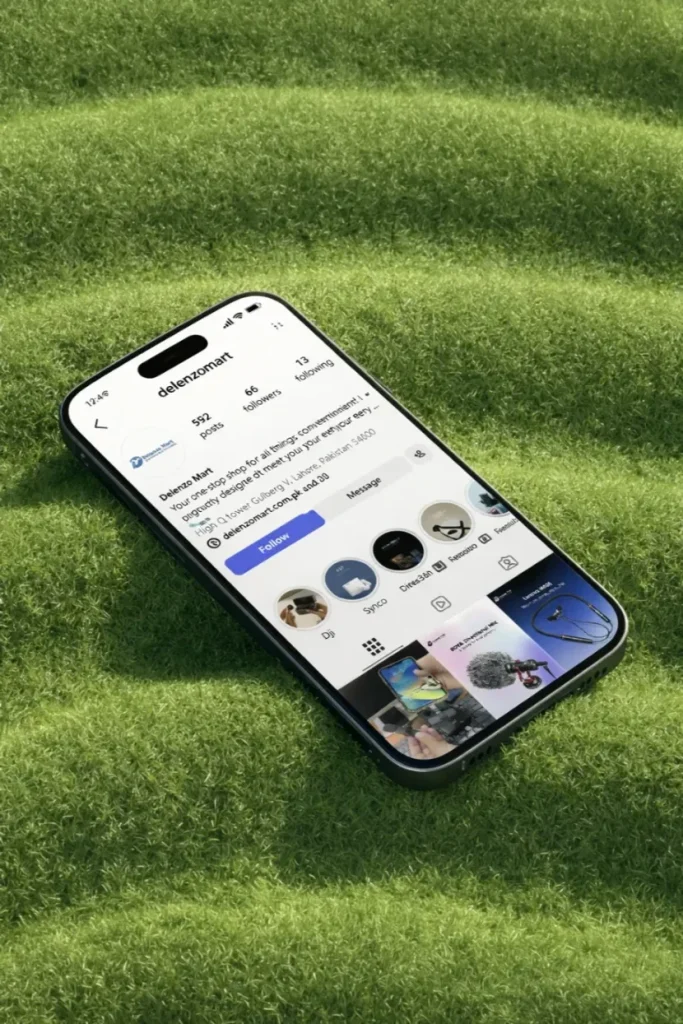 Instagram marketing mobile mockup with social media branding