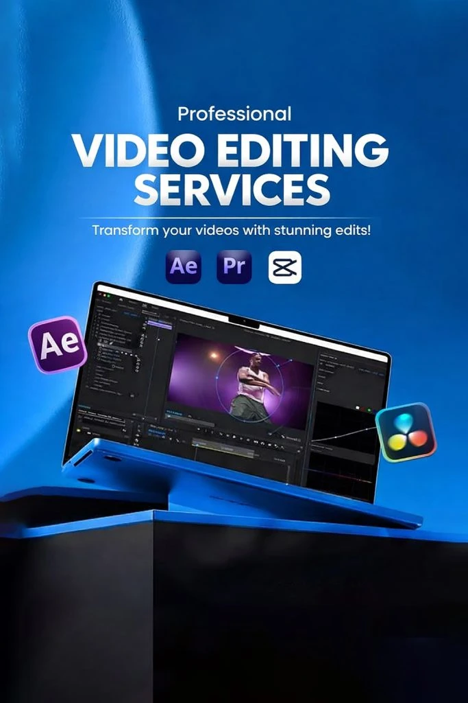 Professional video editing services dashboard on mobile and laptop screen