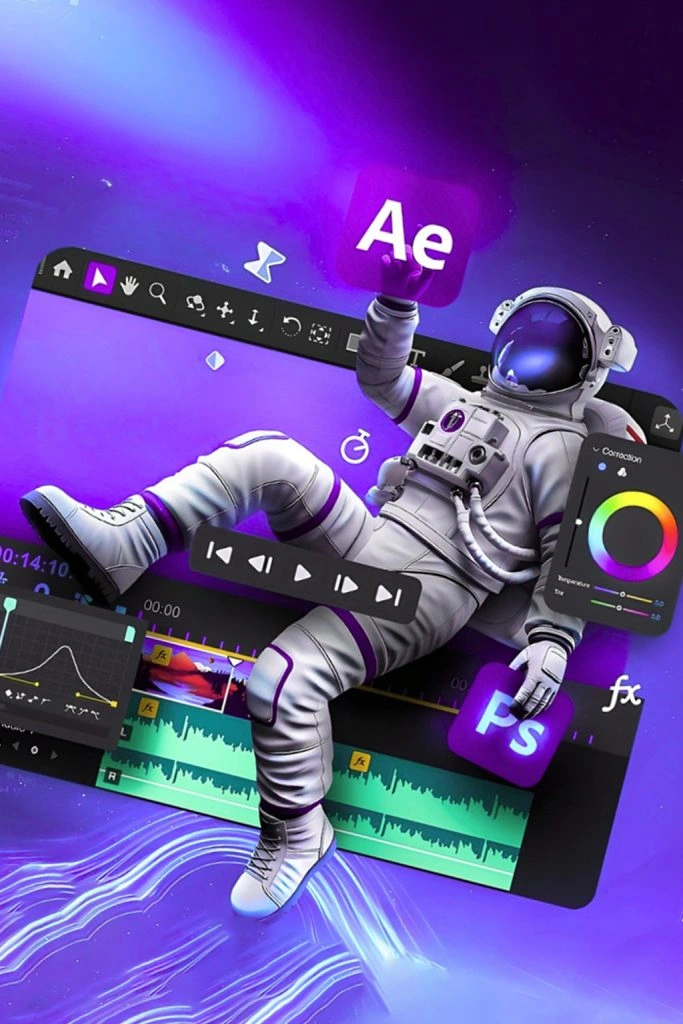 Creative astronaut design representing professional video editing services
