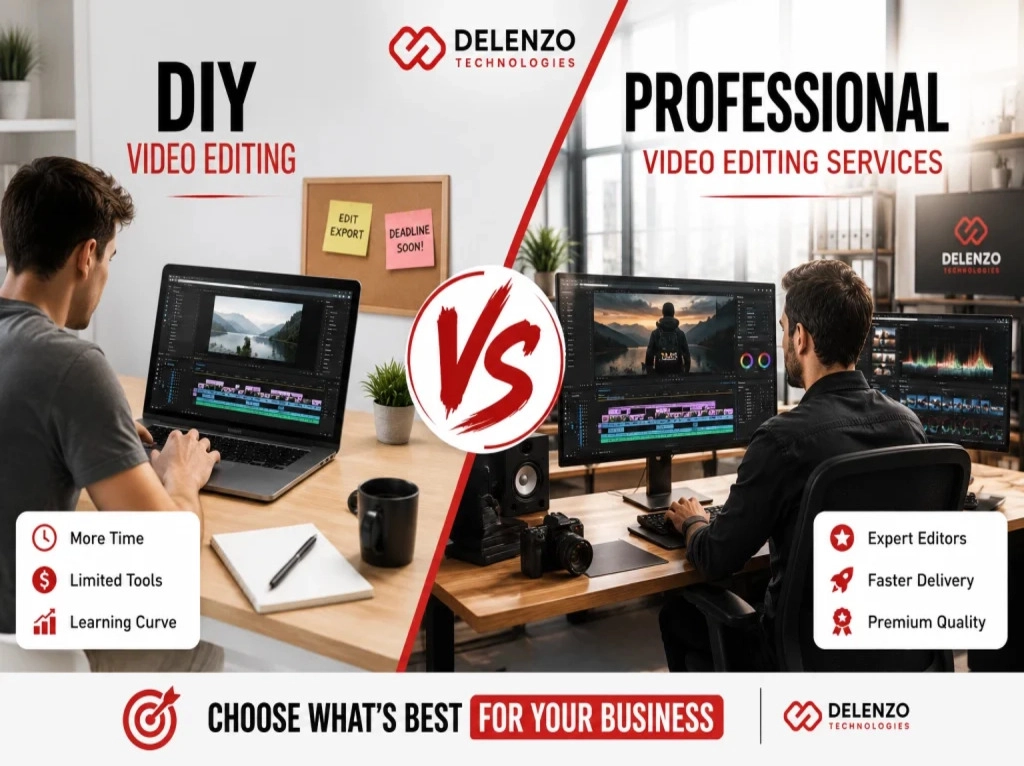 Comparison graphic for DIY vs Professional Video Editing