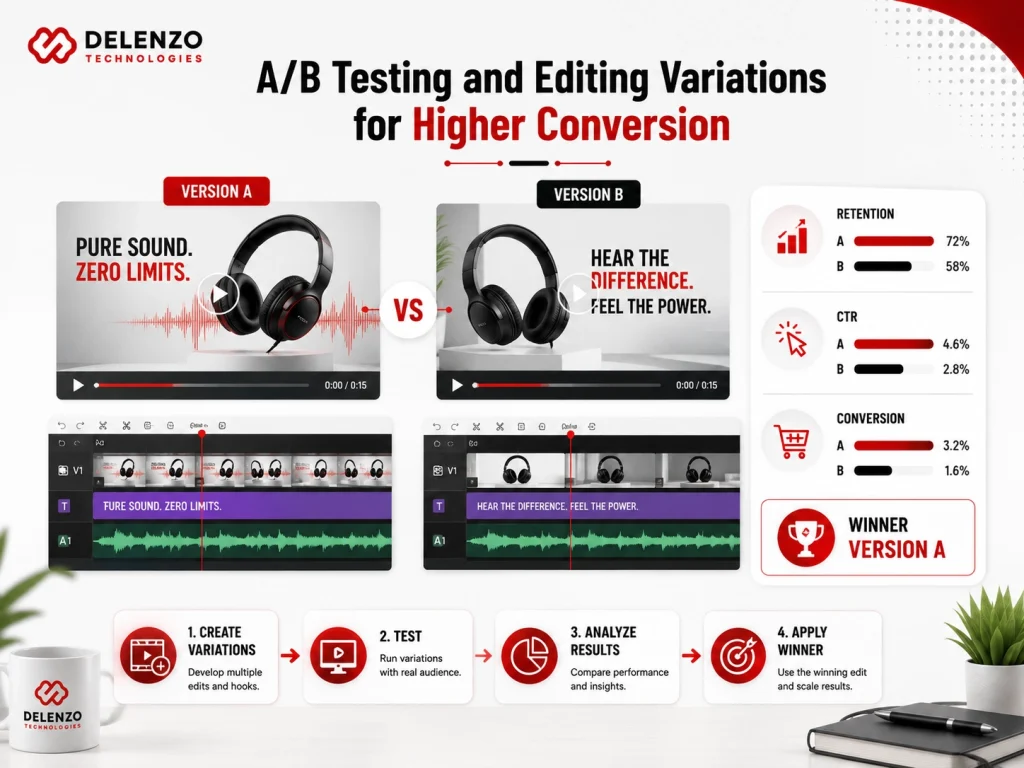 A/B testing and editing variations for a high-converting marketing video