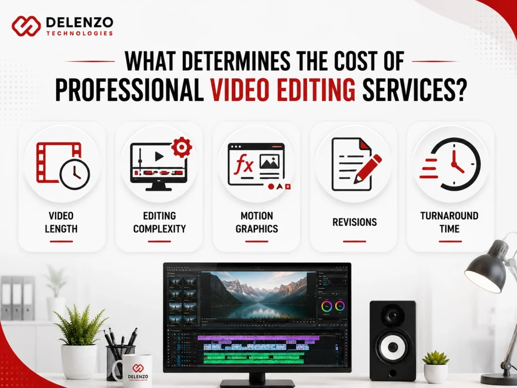 Infographic explaining professional video editing services cost factors