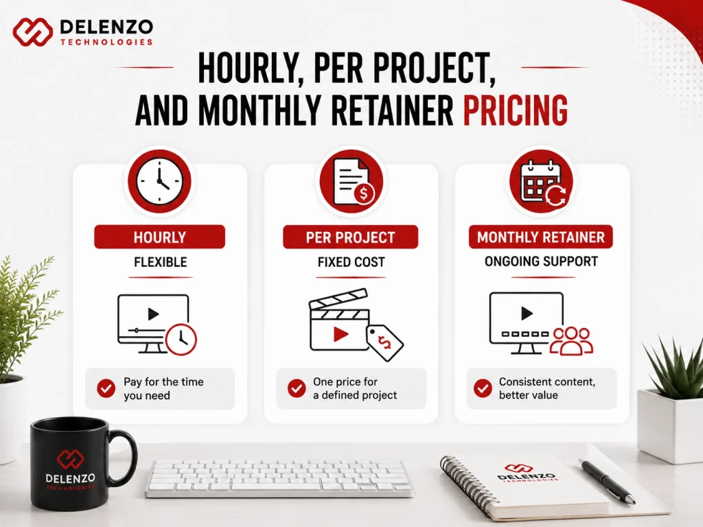Comparison of hourly per project and monthly retainer professional video editing services cost