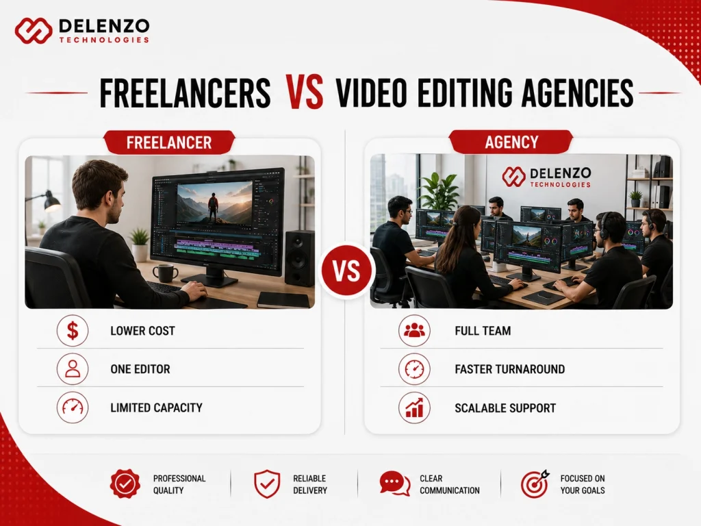 Comparison of freelancers vs agencies for professional video editing services cost