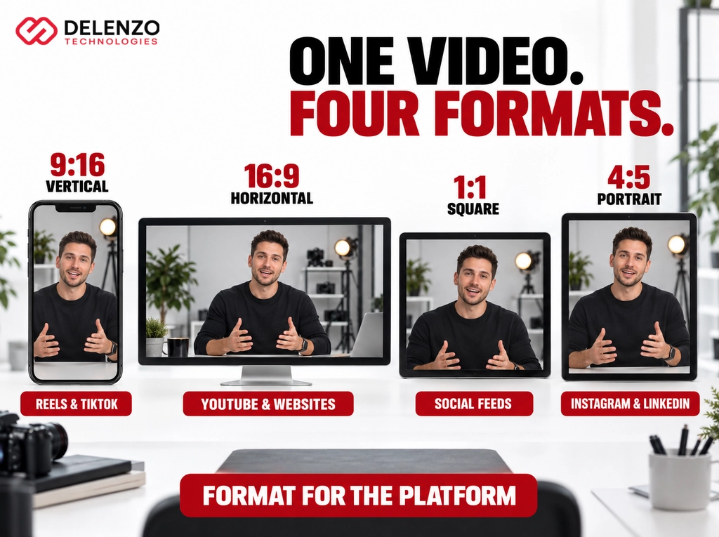 Infographic showing video aspect ratio formats for different platforms
