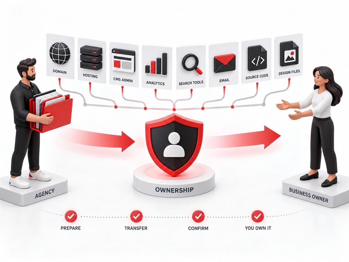 Website ownership handover checklist for domain, hosting, analytics, and source code