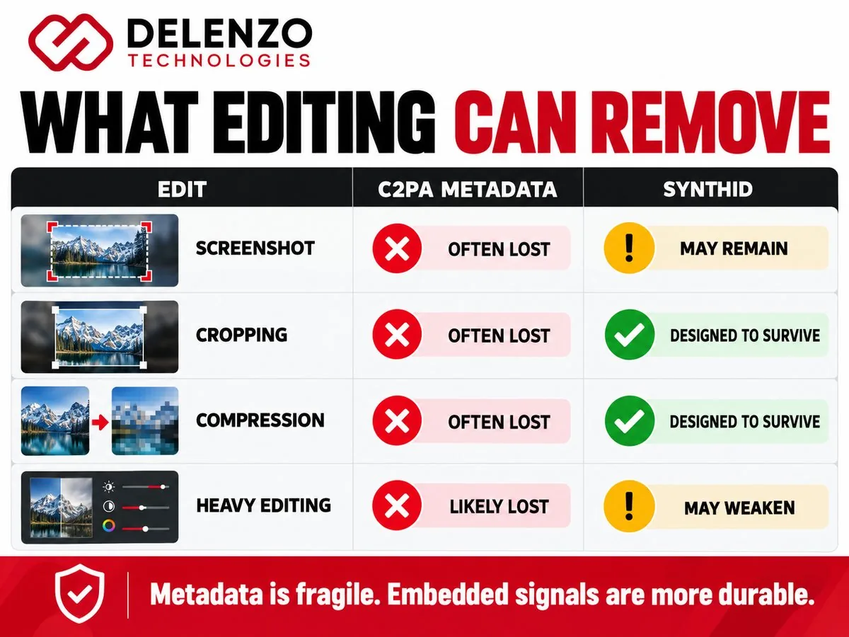 How screenshots, cropping, compression and editing affect C2PA and SynthID